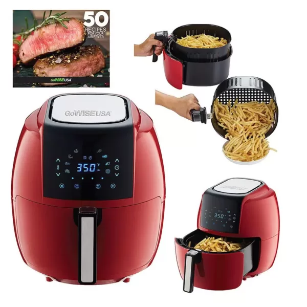 GoWISE USA 8-in-1 5.8 Qt. Chili Red Electric Air Fryer with Recipe Book