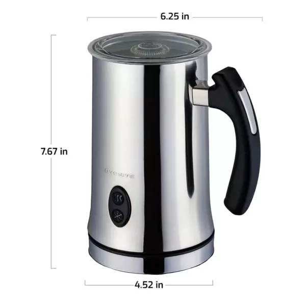 Ovente 1.25-Cup Chrome Electric Double Wall Stainless Steel Milk Frother, Frothing & Heating Whisks, Espresso Machine Latte
