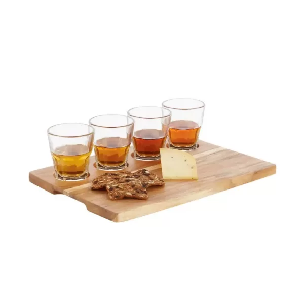Libbey Craft Spirits 5.5 oz. Whiskey Flight Glass Set with Wood Carrier (4-Pack)