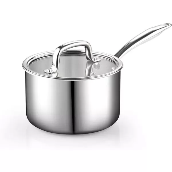 Cook N Home 3 qt. Tri-Ply Clad Stainless Steel Sauce Pan with Glass Lid