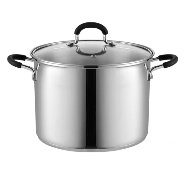Cook N Home 8 qt. Stainless Steel Stock Pot in Black and Stainless Steel with Glass Lid