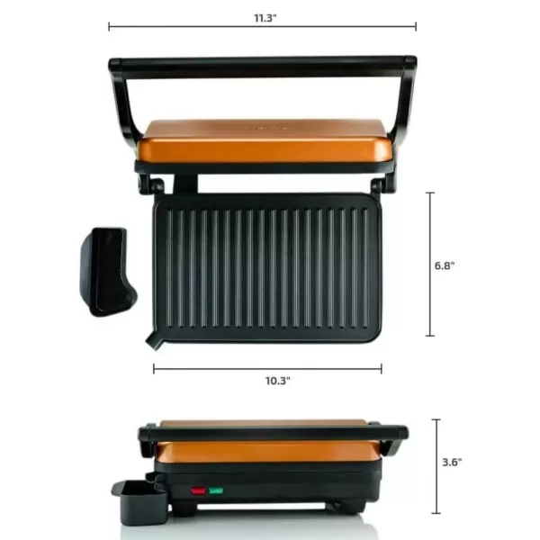 Ovente Copper Electric Panini Press Grill, 2-Slice 1000-Watt Heating Plate, Drip Tray Included