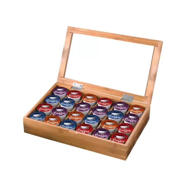 Creative Home Natural Bamboo Single Serve Drawer Coffee Pod Holder Organizer with Acrylic Cover