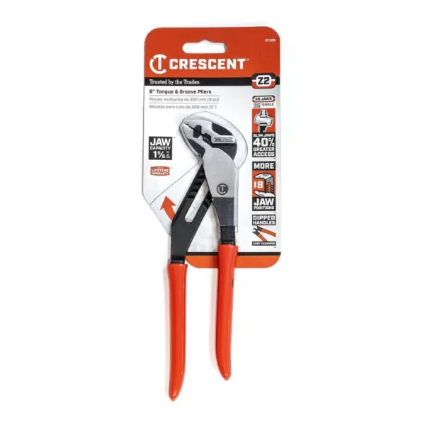 Crescent 8 in. Z2 K9 Straight Jaw Dipped Handle Tongue and Groove Pliers