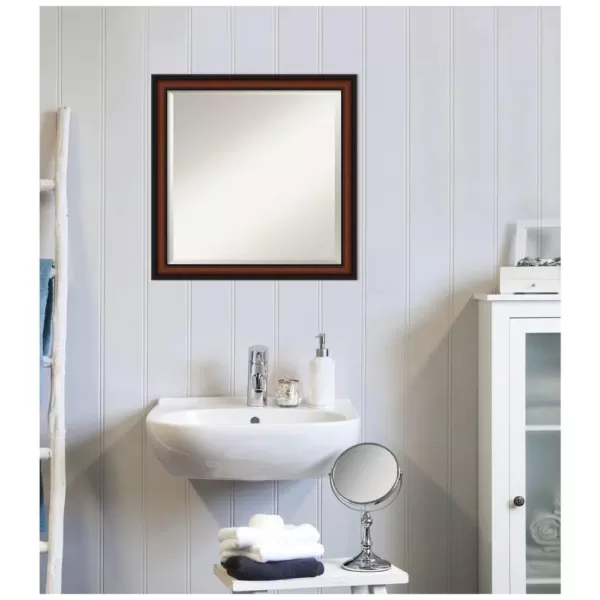 Amanti Art Cyprus 23 in. W x 23 in. H Framed Square Beveled Edge Bathroom Vanity Mirror in Dark Brown Walnut