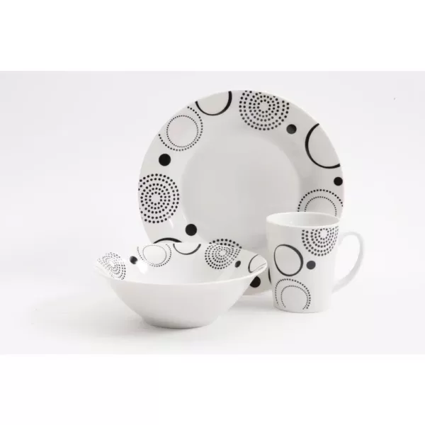 Gibson Home 12-Piece Mid-century Decorated with Black Geometric Design on White Porcelain Dinnerware Set (Service for 4)