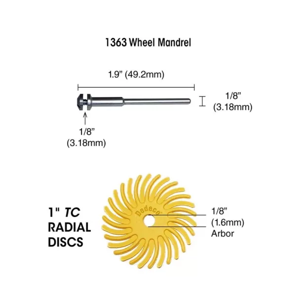 Dedeco Sunburst 7/8 in. Knife-Edge Radial Discs - 1/16 in. Fine 600-Grit (Pumice) Arbor Rotary Polishing Tool (48-Pack)