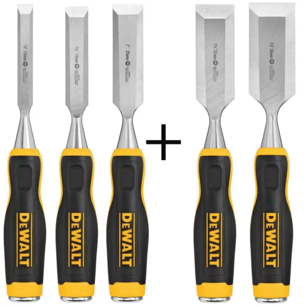 DEWALT Wood Chisel Set (3-Piece) with Bonus 1-1/4 in. and 1-1/2 in. Wood Chisels