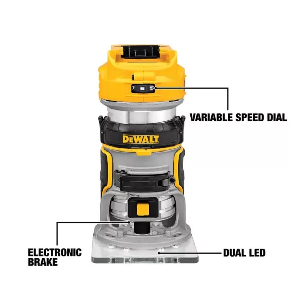 DEWALT 20-Volt MAX XR Cordless Brushless Compact Router with (1) 20-Volt Battery 5.0Ah