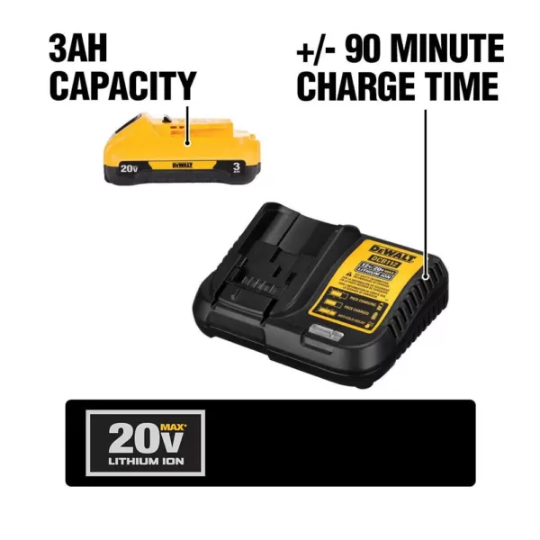 DEWALT 20-Volt MAX Cordless 1/4 in. Impact Driver, (1) 20-Volt 3.0Ah Battery & Charger