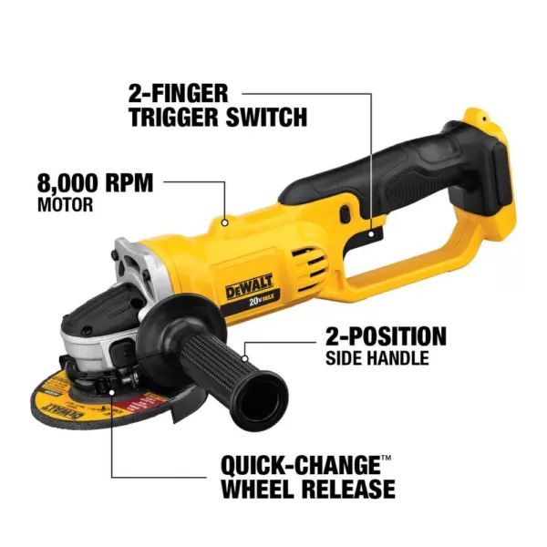 DEWALT 20-Volt MAX XR Cordless Brushless 3-Speed 1/4 in. Impact Driver with (1) 20-Volt 5.0Ah Battery & 4-1/2 in. Grinder