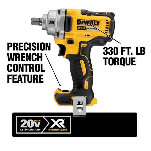 DEWALT 20-Volt MAX XR Cordless Brushless 1/2 in. Mid-Range Impact Wrench with Detent Pin Anvil, (1) 20-Volt 3.0Ah Battery