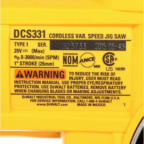 DEWALT 20-Volt MAX Cordless Jig Saw with (1) 20-Volt Battery 3.0Ah & Charger