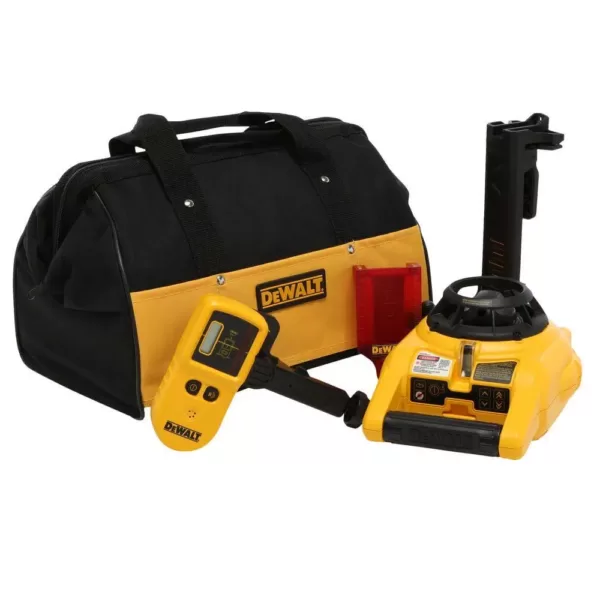 DEWALT 150 ft. Red Self-Leveling Rotary Laser Level with Detector & Clamp, Wall Mount, Remote, Bag, (2) D & (1) 9-Volt battery