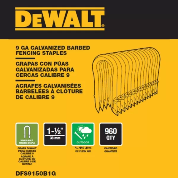 DEWALT 1.5 in. x 9-Gauge Galvanized Barbed Paper Tape Fencing Staples (960 per Box)