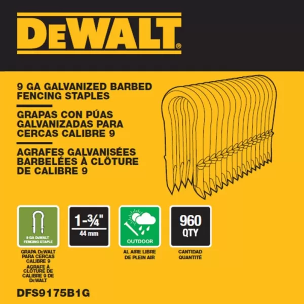 DEWALT 1.75 in. x 9-Gauge Galvanized Barbed Paper Tape Fencing Staples (960 per Box)