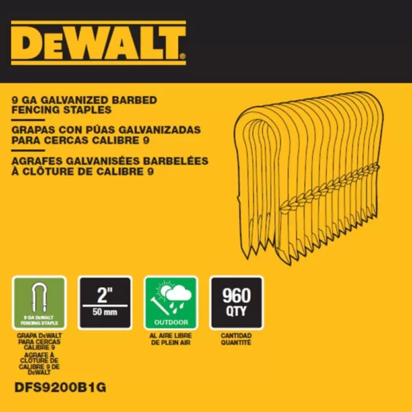 DEWALT 2 in. x 9-Gauge Galvanized Barbed Paper Tape Fencing Staples (960 per Box)