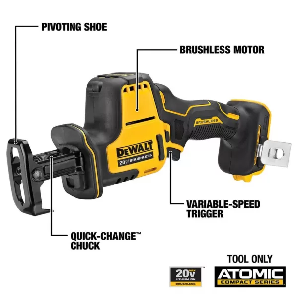 DEWALT ATOMIC 20-Volt MAX Cordless Brushless Compact Reciprocating Saw with (1) 5.0Ah Battery