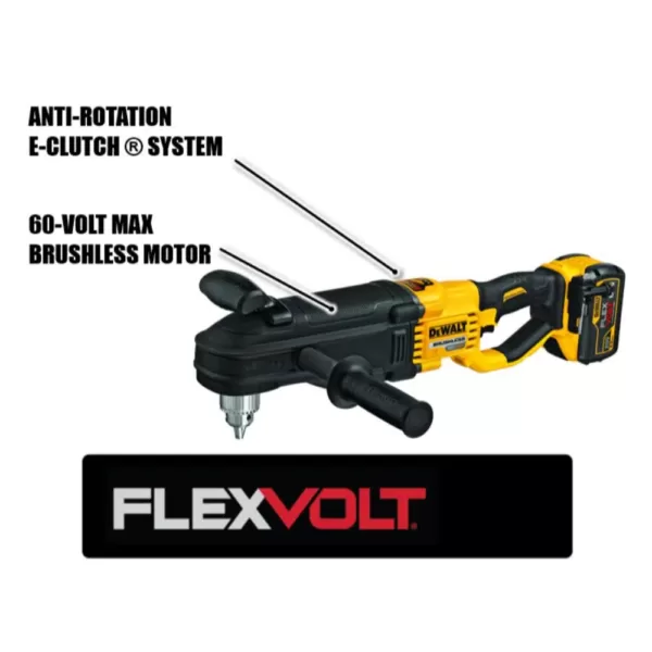 DEWALT FLEXVOLT 60-Volt MAX Cordless In-line 1/2 in. Stud & Joist Drill with E-Clutch & (1) FLEXVOLT 9.0Ah Battery