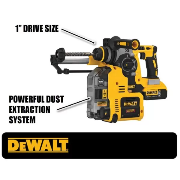 DEWALT 20-Volt MAX XR Brushless 1 in. SDS Plus L-Shape Rotary Hammer w/ Onboard Extractor & (2) 20-Volt 5.0Ah Batteries