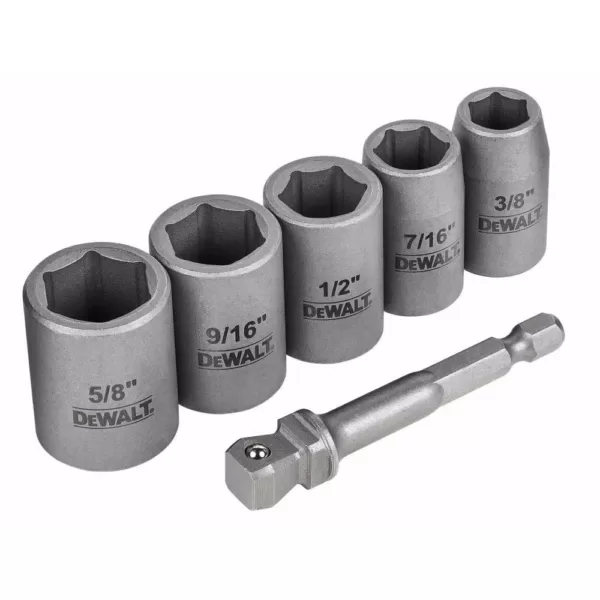 DEWALT MAX Impact 3/8 in. Carbon Steel Drive Socket Set (6-Piece) with 1/4 in. Adapter