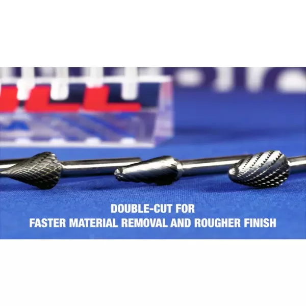 Drill America 3/8 in. x 3/8 in. Inverted Cone Solid Carbide Burr Rotary File Bit with 1/4 in. Shank