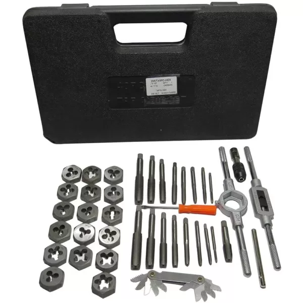 Drill America 3 mm - 12 mm Hex Dies Carbon Steel NC and NF Tap and Die Set (40-Piece)