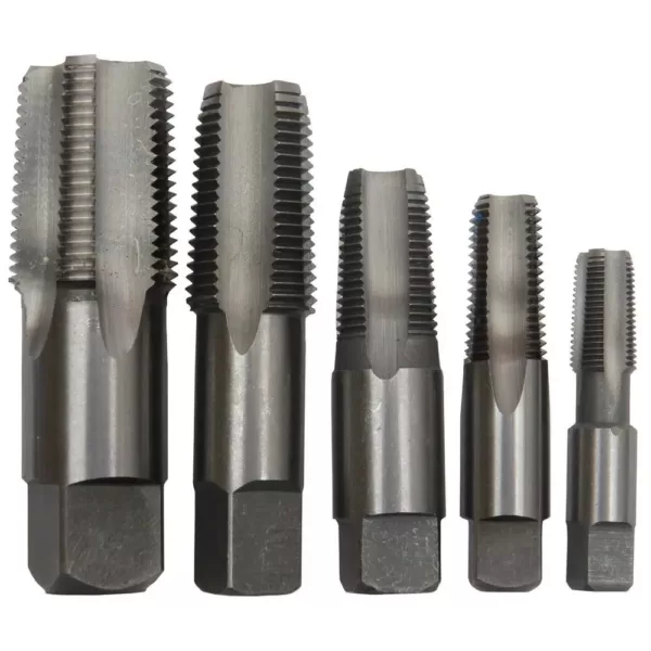 Drill America 5 Piece Carbon Steel NPT Pipe Tap Set, 1/8 in., 1/4 in., 3/8 in., 1/2 in. and 3/4 in.