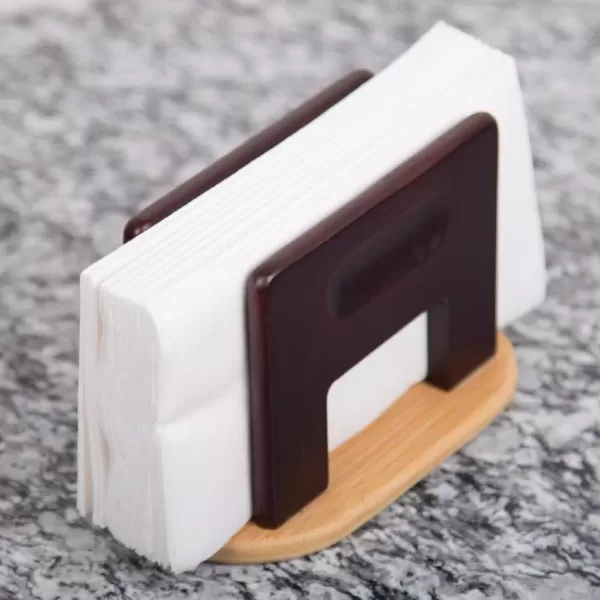 Creative Home Stained Natural Bamboo Espresso Napkin Holder Tabletop Tissue Dispenser