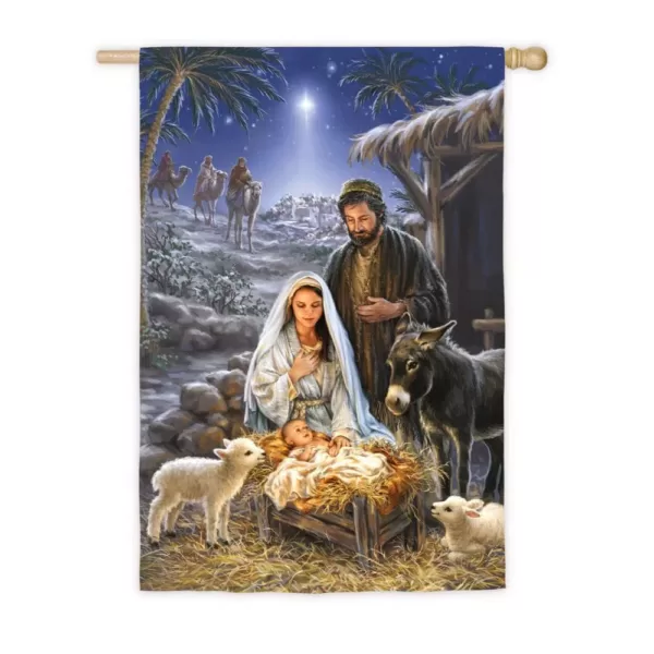 Evergreen 28 in. x 44 in. A Savior is Born House Satin Flag