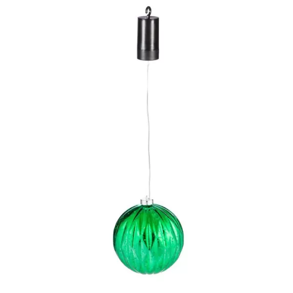 Evergreen 6 in. Shatterproof Outdoor Safe Battery Operated LED Ball Christmas Ornament, Green