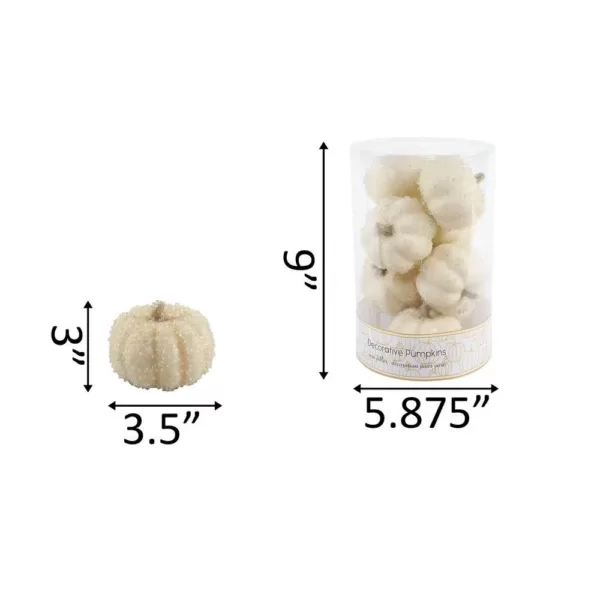 Flora Bunda 3 in. Fall Harvest Cream White Beaded Pumpkin Filler in PVC Box(8-Pieces Per Box)