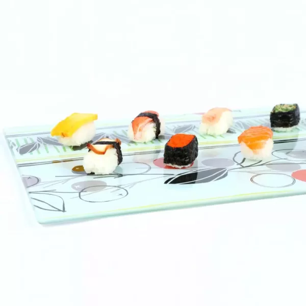 Creative Home Tempered Glass 11.75 in. x 15 in., 5 mm Thickness Cutting, Serving Board with Flower Pattern,