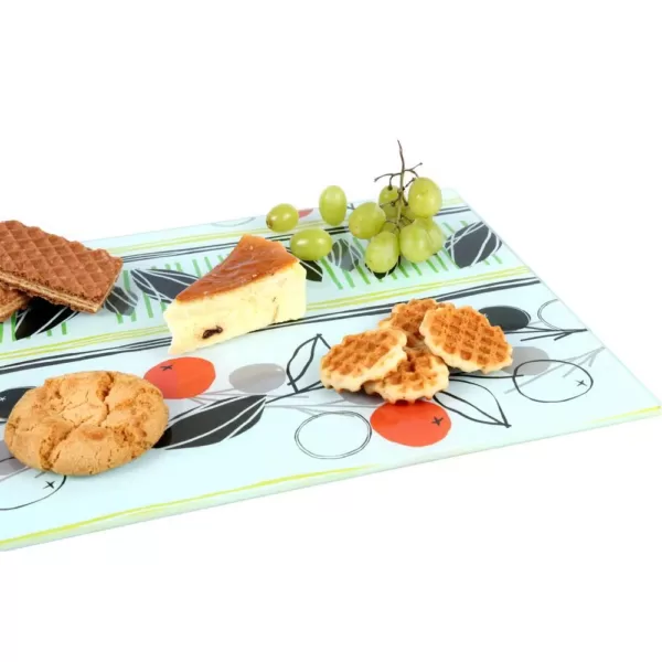 Creative Home Tempered Glass 11.75 in. x 15 in., 5 mm Thickness Cutting, Serving Board with Flower Pattern,