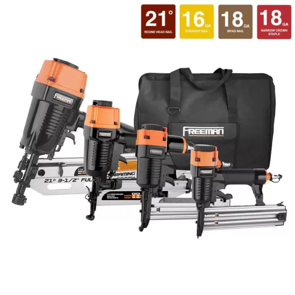 Freeman Pneumatic 21-Degree Framing and Finish Nail Gun Combo Kit with Canvas Bag and Fasteners (4-Piece)