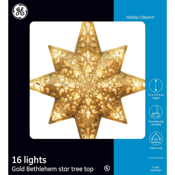 GE Holiday Classics 11 in. 16-Light Gold Glittered Bethlehem Star Tree Top