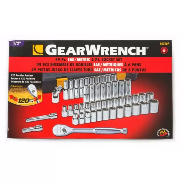 GEARWRENCH 1/2 in. 120XP SAE/Metric Standard and Deep Mechanics Tool Set (49 PC.)