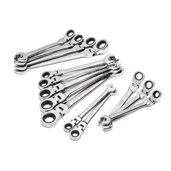 GEARWRENCH 12-Point SAE/Metric Flex Head Ratcheting Combination Wrench Set (14-Piece)
