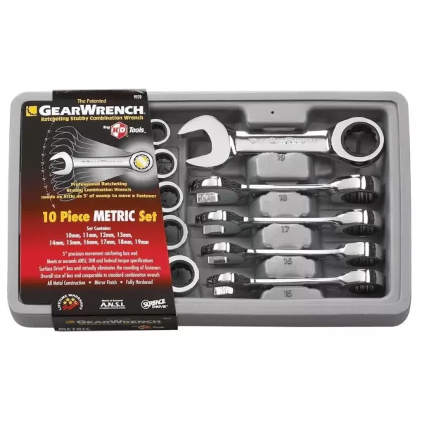 GEARWRENCH 12-Point Metric Stubby Ratcheting Combination Wrench Set (10-Piece)