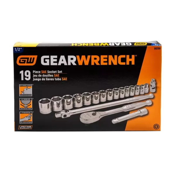 GEARWRENCH 1/2 in. Drive SAE Socket Set (19-Piece)
