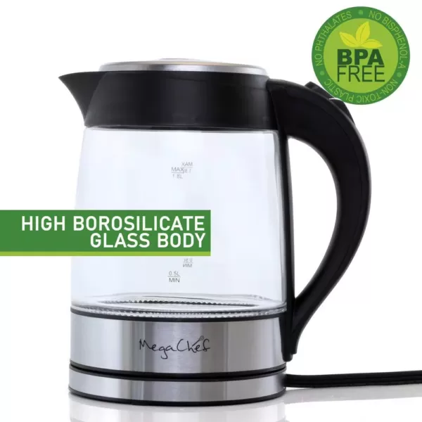 MegaChef 1.8 l Glass and Stainless Steel Electric Tea Kettle