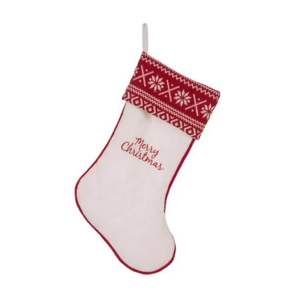 Glitzhome 21 in. White Fleece Polyester Christmas Decoration Stocking (2-Pack)
