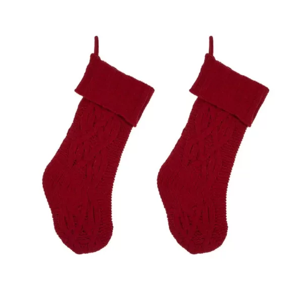 Glitzhome 22 in. Knitted Polyester Red Christmas Decoration Stocking (2-Pack)