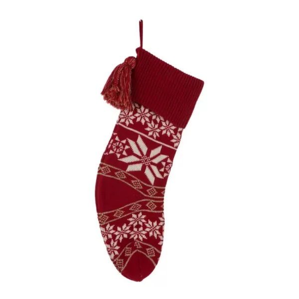 Glitzhome 24 in. Knitted Acrylic Christmas Decoration Snowflake Stocking (2-Pack)