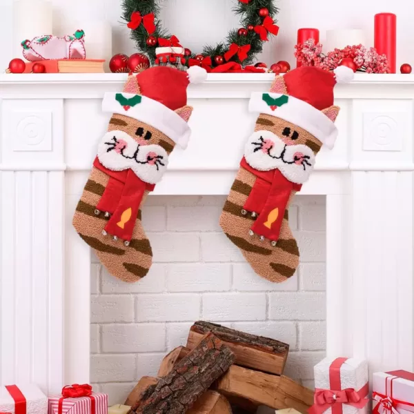 Glitzhome 22 in. H Polyester Hooked 3D Cat Stocking (2-Pack)