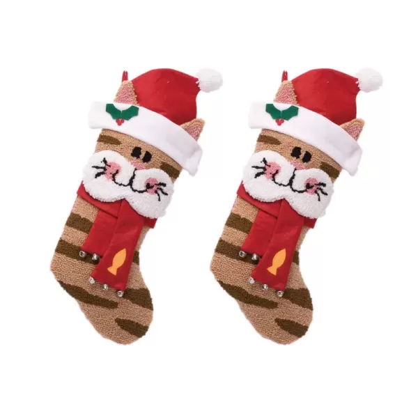 Glitzhome 22 in. H Polyester Hooked 3D Cat Stocking (2-Pack)