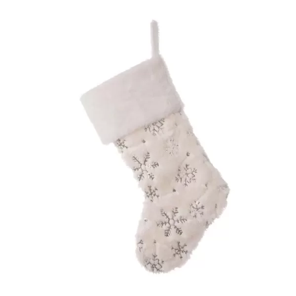 Glitzhome 21 in. H Polyester White Plush Stocking with Snowflake Christmas (2-Pack)