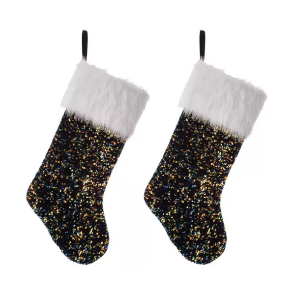 Glitzhome 21 in. H Polyester Navy Blue Sequin Christmas Stocking (2-Pack)