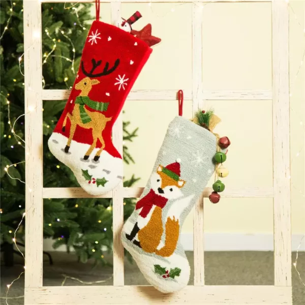 Glitzhome Hooked Stocking (Reindeer and Fox) (Set of 2)
