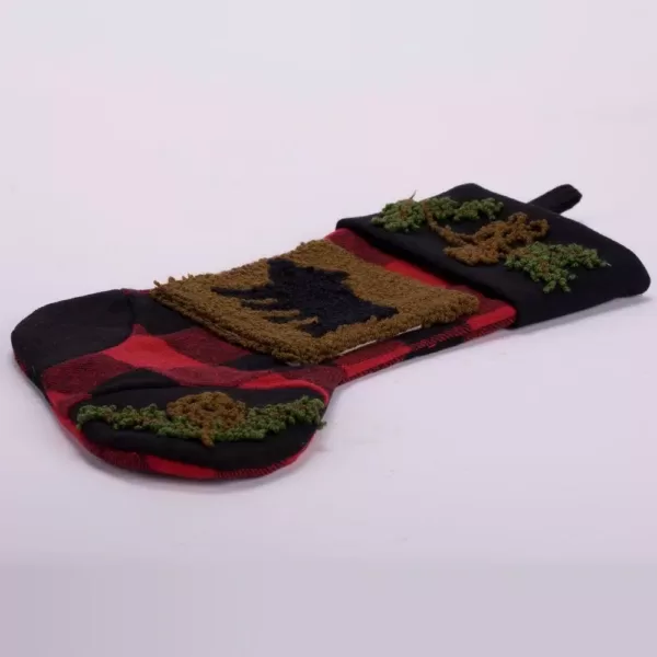 Glitzhome 19 in. Polyester/Acrylic Plaid Christmas Stocking with Rug Hooked Bear